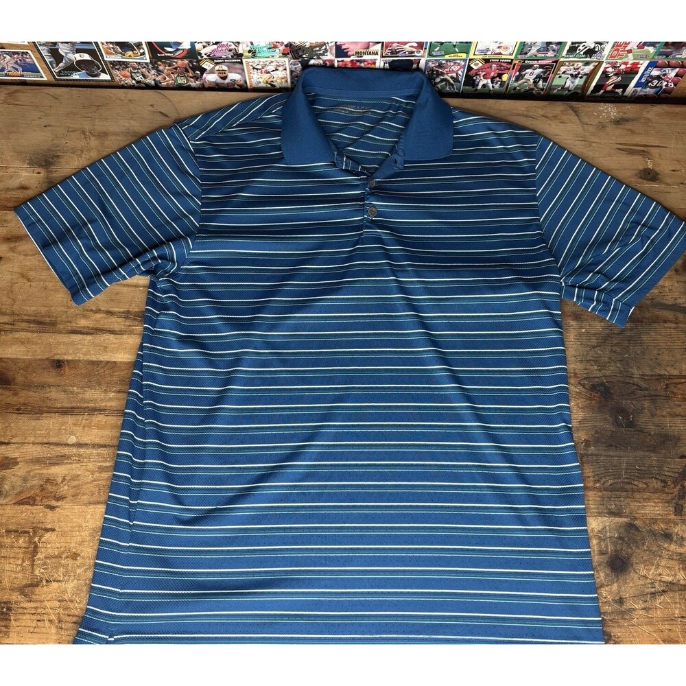 Nike Golf Performance Polo Shirt Blue Striped Dri Fit Collared Men’s Lrg